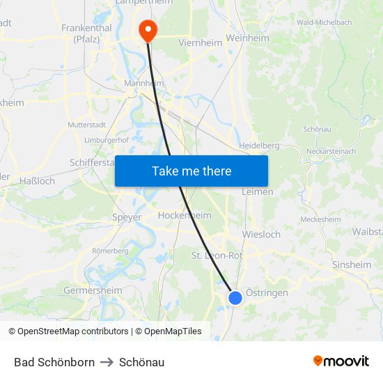 Bad Schönborn to Schönau map