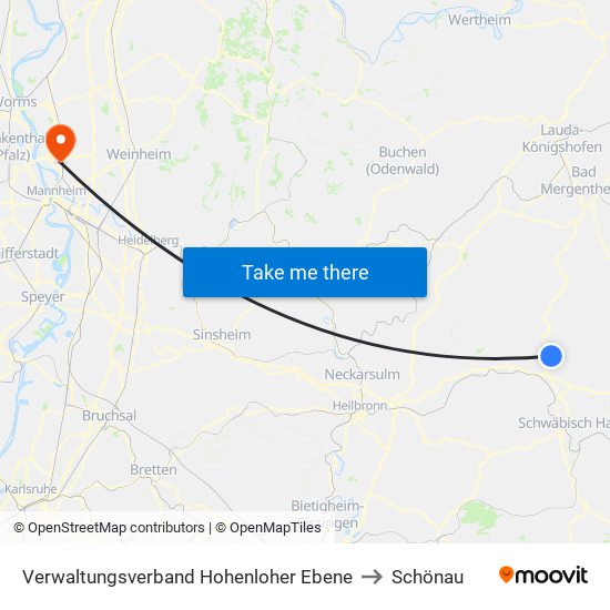 Verwaltungsverband Hohenloher Ebene to Schönau map