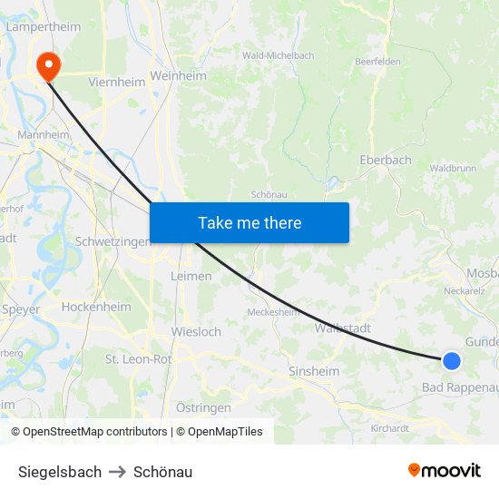 Siegelsbach to Schönau map