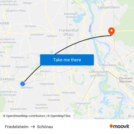 Friedelsheim to Schönau map