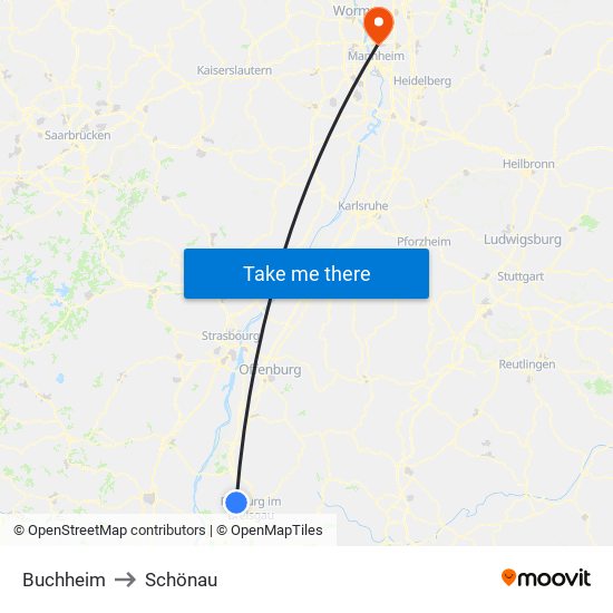 Buchheim to Schönau map