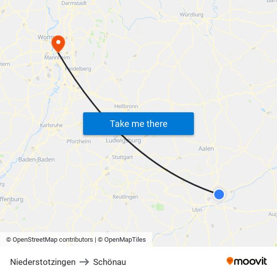 Niederstotzingen to Schönau map