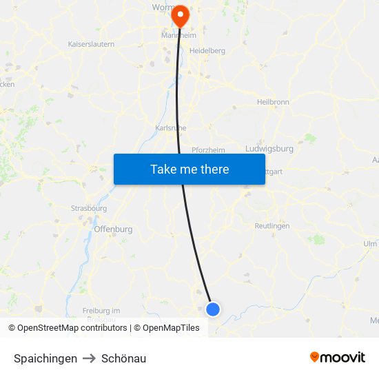 Spaichingen to Schönau map