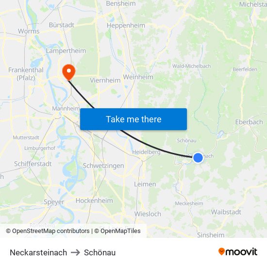 Neckarsteinach to Schönau map