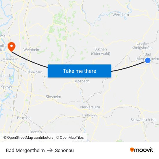 Bad Mergentheim to Schönau map