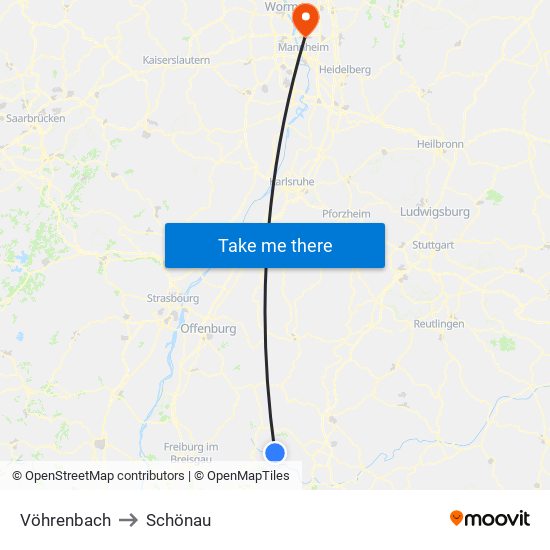 Vöhrenbach to Schönau map