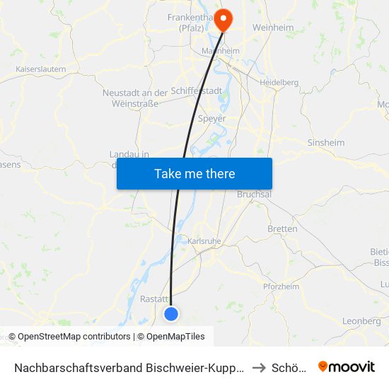 Nachbarschaftsverband Bischweier-Kuppenheim to Schönau map