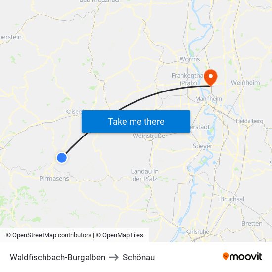 Waldfischbach-Burgalben to Schönau map