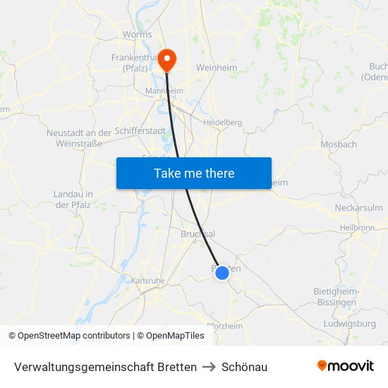 Verwaltungsgemeinschaft Bretten to Schönau map