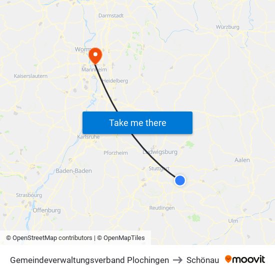 Gemeindeverwaltungsverband Plochingen to Schönau map