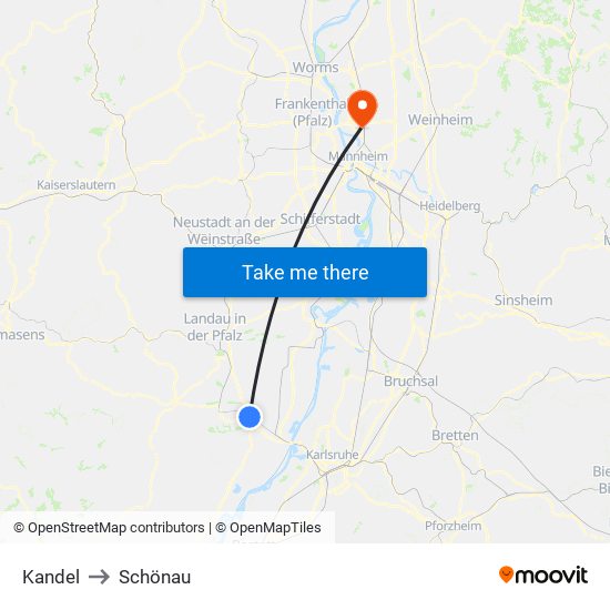 Kandel to Schönau map