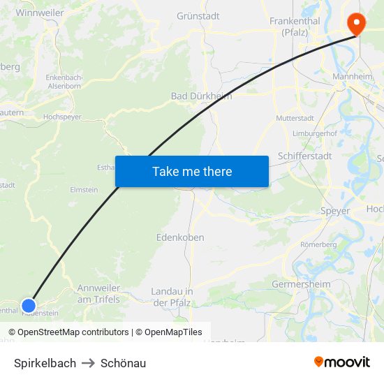 Spirkelbach to Schönau map