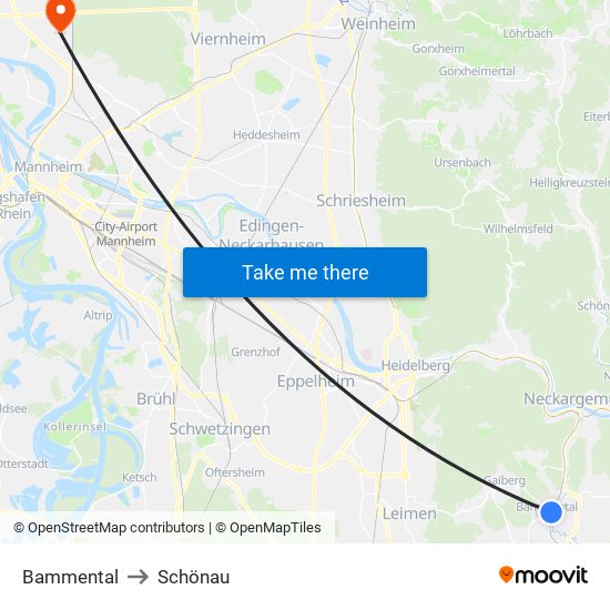 Bammental to Schönau map