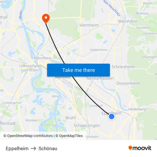 Eppelheim to Schönau map