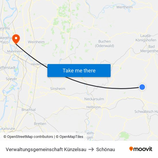 Verwaltungsgemeinschaft Künzelsau to Schönau map