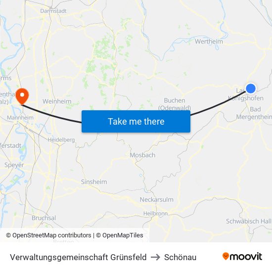 Verwaltungsgemeinschaft Grünsfeld to Schönau map