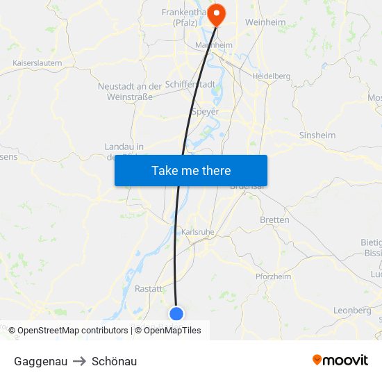 Gaggenau to Schönau map
