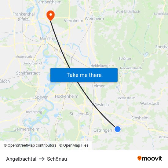 Angelbachtal to Schönau map