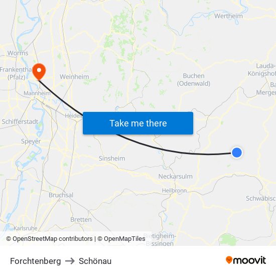 Forchtenberg to Schönau map