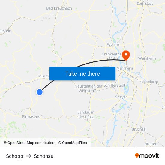 Schopp to Schönau map