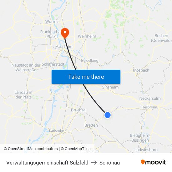 Verwaltungsgemeinschaft Sulzfeld to Schönau map