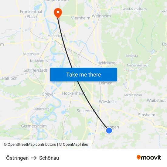 Östringen to Schönau map