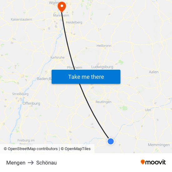 Mengen to Schönau map