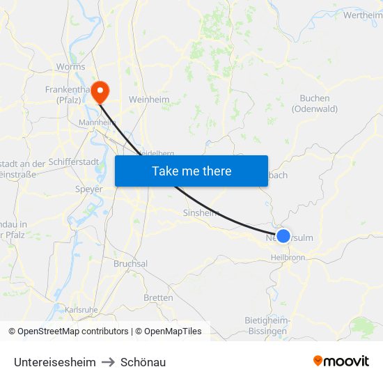 Untereisesheim to Schönau map