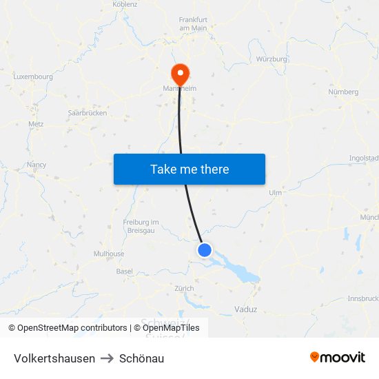 Volkertshausen to Schönau map