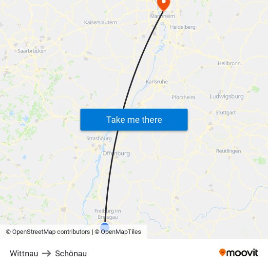 Wittnau to Schönau map