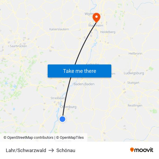 Lahr/Schwarzwald to Schönau map