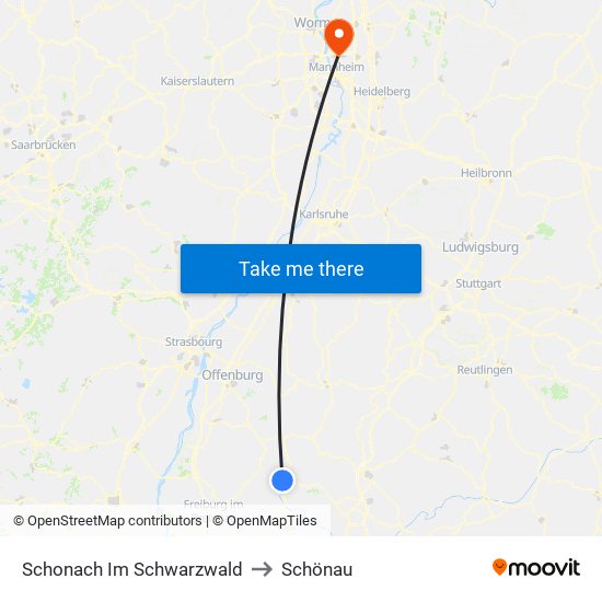 Schonach Im Schwarzwald to Schönau map