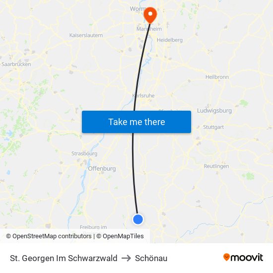 St. Georgen Im Schwarzwald to Schönau map