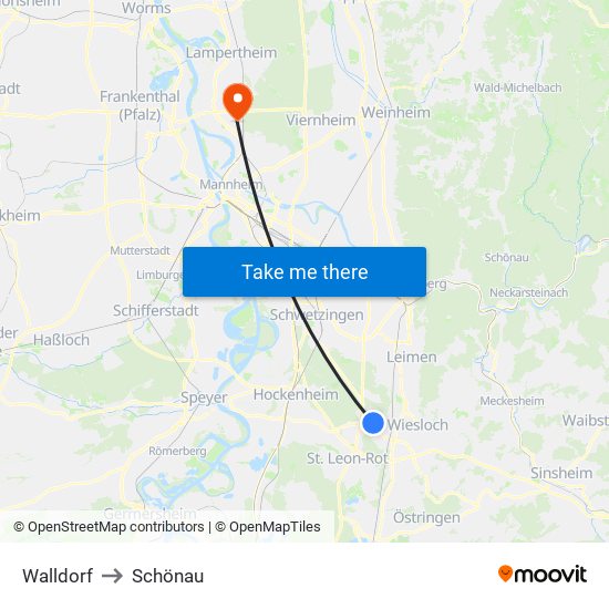 Walldorf to Schönau map