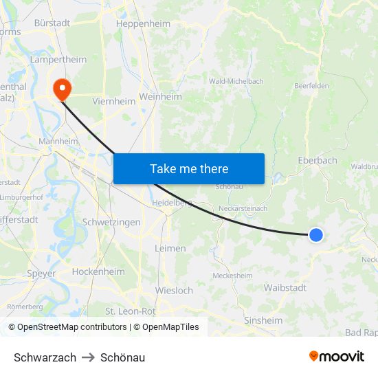 Schwarzach to Schönau map