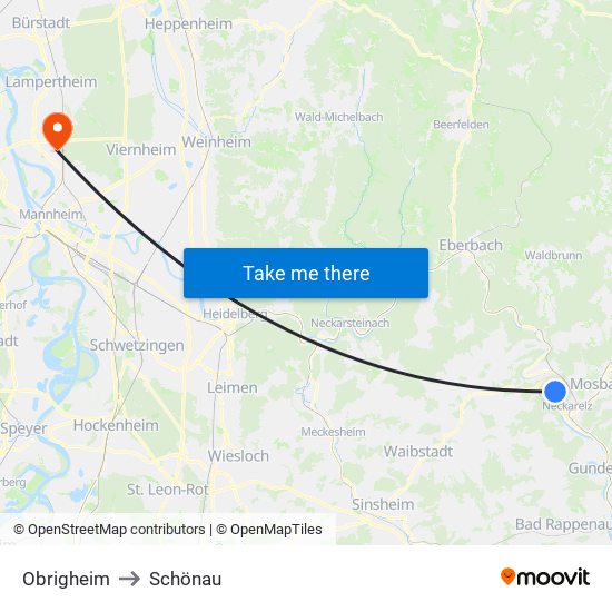 Obrigheim to Schönau map