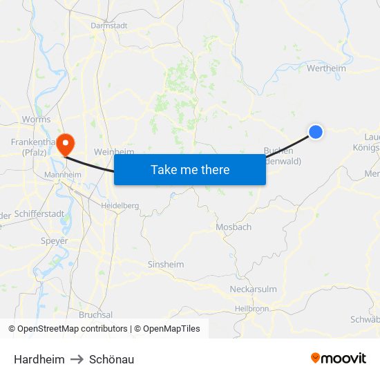 Hardheim to Schönau map