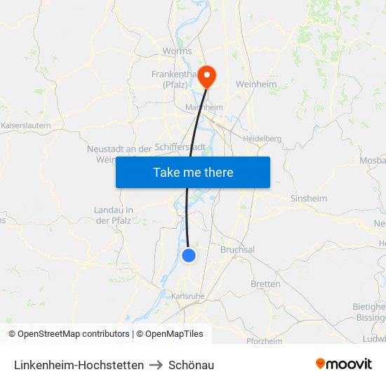 Linkenheim-Hochstetten to Schönau map