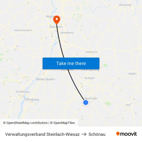 Verwaltungsverband Steinlach-Wiesaz to Schönau map