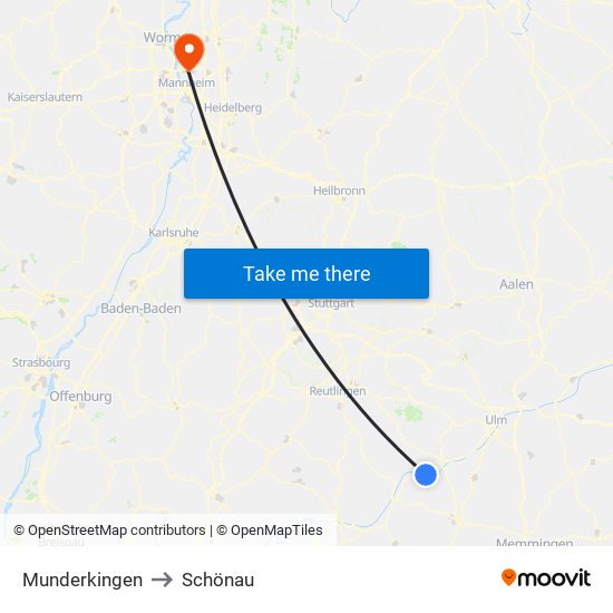 Munderkingen to Schönau map