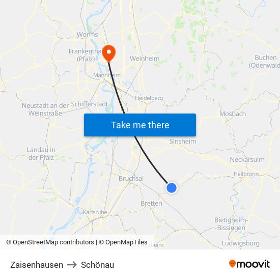 Zaisenhausen to Schönau map