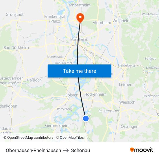 Oberhausen-Rheinhausen to Schönau map