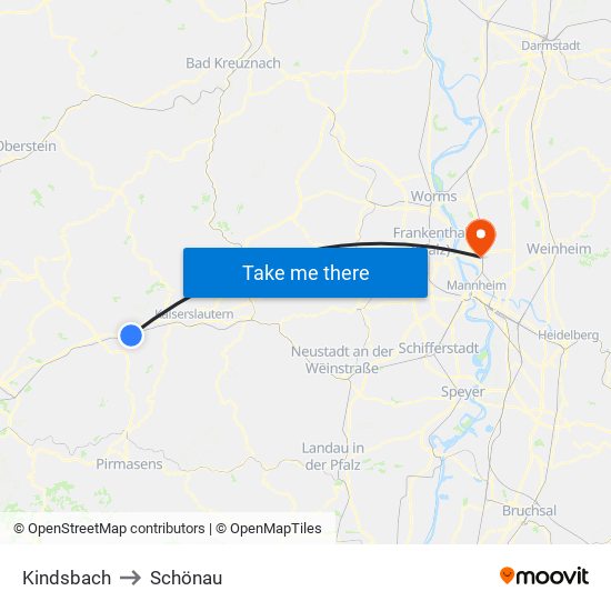 Kindsbach to Schönau map