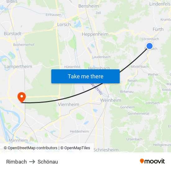 Rimbach to Schönau map