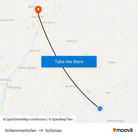 Schemmerhofen to Schönau map