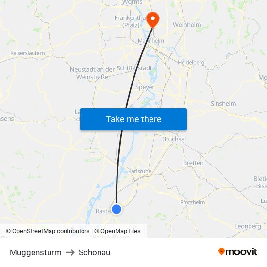 Muggensturm to Schönau map