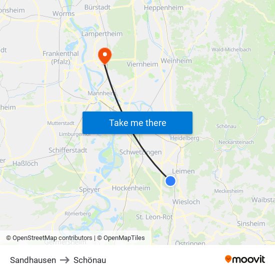 Sandhausen to Schönau map