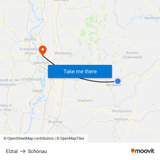 Elztal to Schönau map