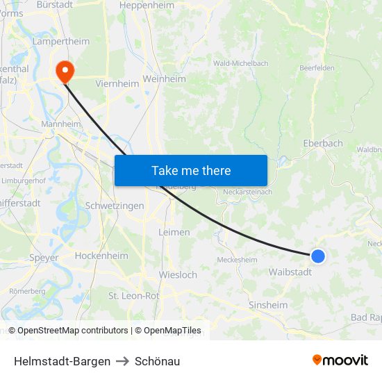 Helmstadt-Bargen to Schönau map