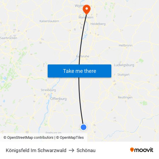 Königsfeld Im Schwarzwald to Schönau map